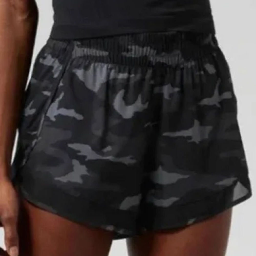 Athleta Black and Gray Athletic Shorts with Camouflage Design